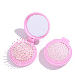 Hair Comb SY758 – 2-in-1 Foldable Hair Comb with Mirror, Circular Teeth Scalp Massage, Travel-Friendly Compact Design, Pink/Purple