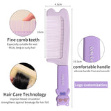 Hair Comb SY754 – Fine Tooth Comb for Wet, Thick, or Curly Hair with Silicone Cat Handle, Detangles and Strengthens Hair, Purple
