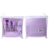 Travel Bottle Set SY760-3 – 7pcs Refillable Toiletry Kit with Pressurized, Spray & Squeeze Bottles, Cream Jars, Funnel & Scoop (Purple)
