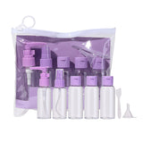 Travel Bottle Set SY762 – 7pcs Refillable TSA-Friendly Toiletry Kit with Pump Bottle, Spray Bottle, Disc-Cap Bottles, Funnel & Spatula (Purple)