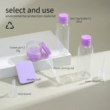 Travel Bottle Set SY769 – 9pcs Refillable Toiletry Kit with Cream Jars, Disc-Cap Bottles, Funnel, Powder Puff & Label Stickers (Purple)