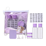 Travel Bottle Set SY769 – 9pcs Refillable Toiletry Kit with Cream Jars, Disc-Cap Bottles, Funnel, Powder Puff & Label Stickers (Purple)