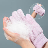 Purple Exfoliating Bath Glove SY804 – Nylon Grit-Finish Shower Glove with Thickened Cuffs for Gentle Exfoliation & Rich Foaming Cleanse (1 Pair)