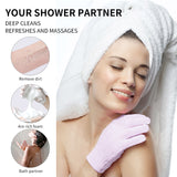 Purple Exfoliating Bath Glove SY804 – Nylon Grit-Finish Shower Glove with Thickened Cuffs for Gentle Exfoliation & Rich Foaming Cleanse (1 Pair)