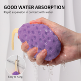 Purple Bath Sponge SY808 ( 1 Pc)  – Expanding Soft Oval Sponge with Concave Holes & Hanging Rope for Rich Foam and Gentle Daily Cleansing