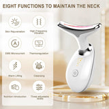 Wrinkle Reducing Face & Neck Massager – 3-in-1 Anti-Aging Light Therapy Device with Red, Blue, Green LED, Vibration & Heat | Skin Tightening, Collagen Boosting & Facial Lifting Tool