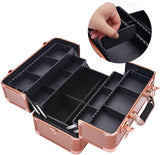 Small Makeup Bag/Case – T-28 Rose Gold/ Black Makeup Case | Lockable Aluminum Cosmetic Bag with Shoulder Strap (Small)