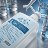 Close-up of ActiveX Blue Crescent professional disinfectant containing 70 percent isopropyl alcohol