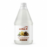 Bottle of active X Oud Vanilla Massage Oil on a white background