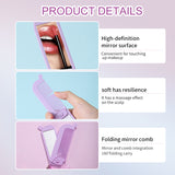 Hair Comb with Mirror SY704-2 – 2-in-1 Folding Travel Comb & High-Definition Mirror, Compact & Portable, Purple
