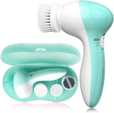 TOUCHBeauty TB0525A Facial Cleansing Brush Set – Electric 2-Speed Face Cleanser with 3 Interchangeable Brush Heads (Silicone Included), 360° Rotating, Battery Operated, Travel Case
