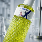 Close-up of ActiveX After Shave Cologne bottle designed for professional grooming and barber services