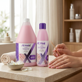 ActiveX cuticle remover helping soften excess cuticles during professional manicure treatment