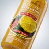 Close-up texture of ActiveX Exfoliating Body Wash with exfoliating particles