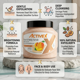 ActiveX Apricot Face and Body Scrub showing exfoliating and skin smoothing benefits