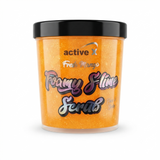 Jar of 'Foamy Slime Scrub' with 'active x' branding on a white background