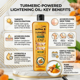 Activex turmeric oil showing skin brightening benefits for dark spots, uneven skin tone and glowing skin