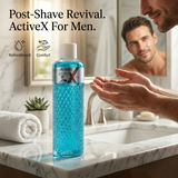 Barber applying ActiveX After Shave Cologne after shaving service in professional barbershop