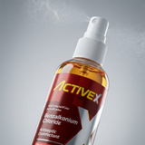 Close-up of Active X antiseptic spray label showing benzalkonium chloride formula for nail hygiene