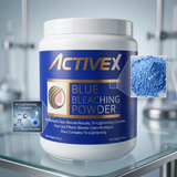 Close-up of ActiveX professional blue hair bleaching powder formula for salon color applications