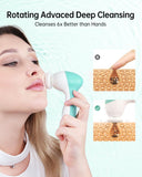 TOUCHBeauty TB0525A Facial Cleansing Brush Set – Electric 2-Speed Face Cleanser with 3 Interchangeable Brush Heads (Silicone Included), 360° Rotating, Battery Operated, Travel Case