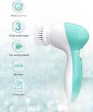TOUCHBeauty TB0525A Facial Cleansing Brush Set – Electric 2-Speed Face Cleanser with 3 Interchangeable Brush Heads (Silicone Included), 360° Rotating, Battery Operated, Travel Case