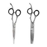 Pilot 6.0” Professional Hair Cutting Scissors & Thinning Shears Kit – 440C Japanese Stainless Steel, Rose Pattern Handle, Removable Finger Inserts – Barber & Hairdresser Tool