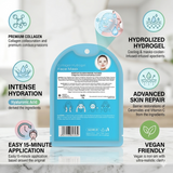 Mondsub collagen hydrogel face mask infographic showing hydration and skin conditioning benefits