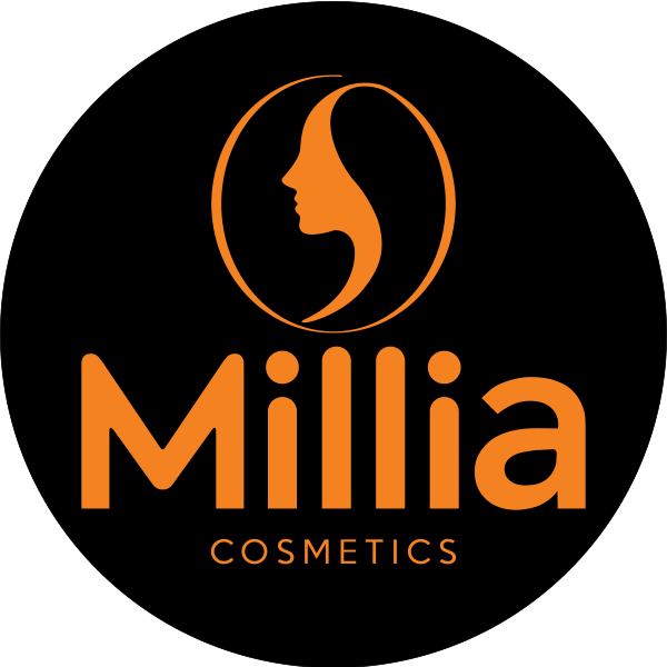 The logo for a UAE-based cosmetics and personal care products website consists of stylized text featuring the company name Millia Cosmetics. The font used is modern and bold, with a gradient effect in the letters that creates a sense of vibrancy and dynamism.