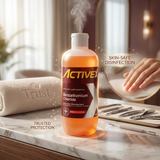 Premium nail salon hygiene setup featuring Active X antiseptic spray for professional aftercare