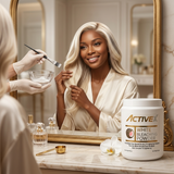 Premium salon workstation featuring ActiveX white hair bleaching powder made in Italy for professional use