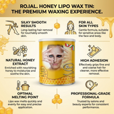 Infographic showing benefits of Roial Hair Remover Wax Lipo Honey 800ml