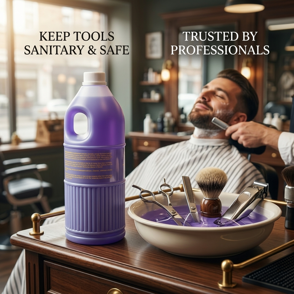 Barber Solvent Barber cleaning scissors and clippers using instrument disinfectant in ...