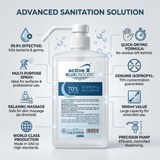 Infographic showing fast drying professional salon disinfectant benefits and hygiene applications