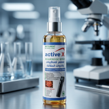Close-up of ActiveX ActiveCide spray label showing professional instrument disinfectant formula