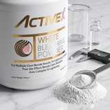 Close-up of ActiveX white hair bleaching powder used for professional salon hair lightening