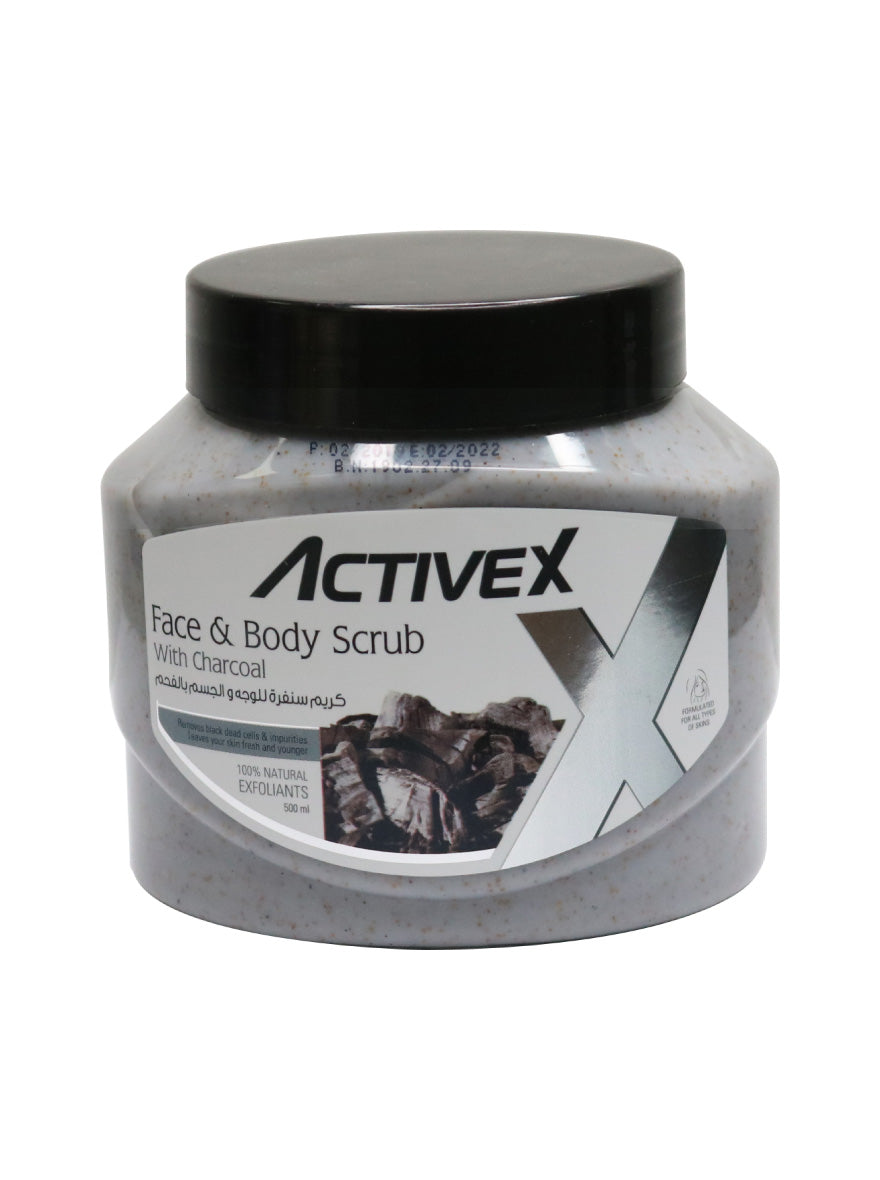 ActiveX Face & Body Scrub 500ml - Charcoal | Detoxifying and Purifying Skincare